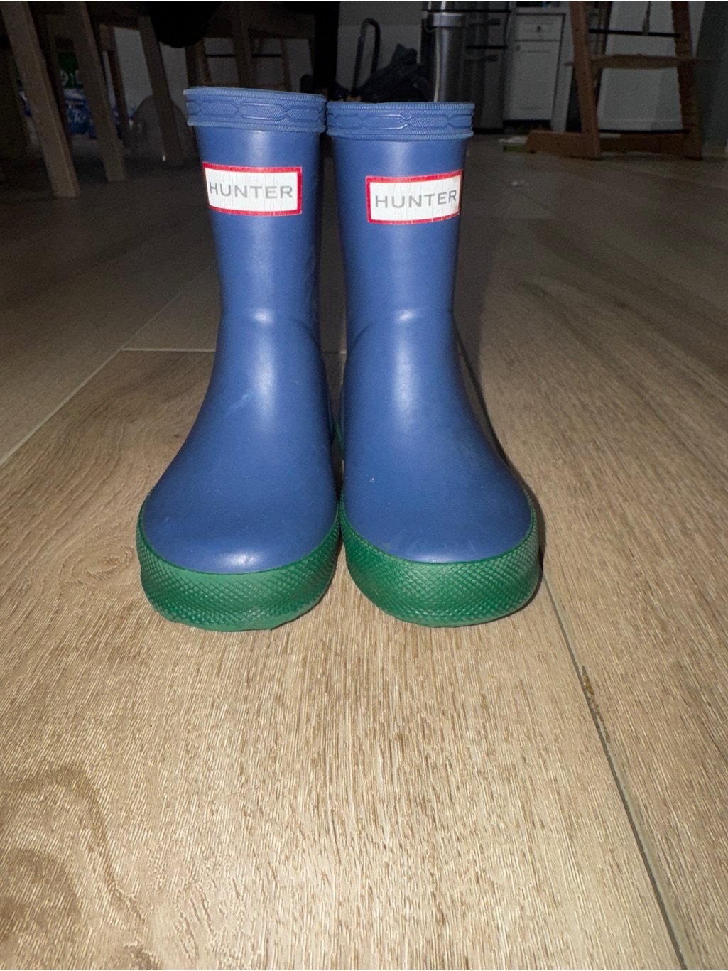 Hunter Kids Navy Blue Rain Boots With Green Soles